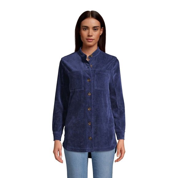 Lands End Button Front Corduroy Shirt Size Large Long Sleeve Navy Blue Preppy - Picture 1 of 10